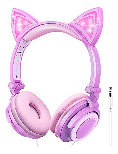 Auriculares Infantiles Plegables Con Luz Brillante, Para