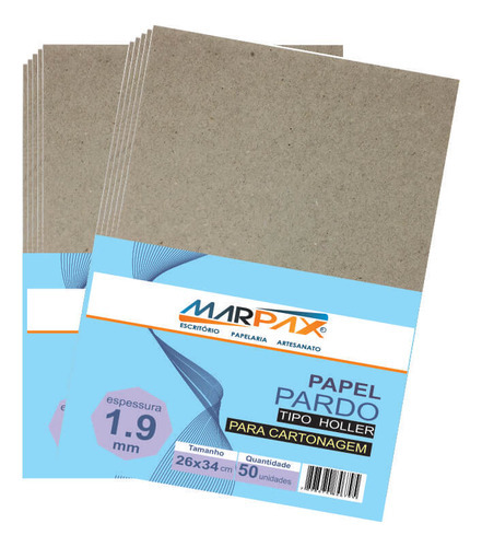 Papel Para Cartonagem Pardo Tipo Holler 1,9mm 26x34cm 50un
