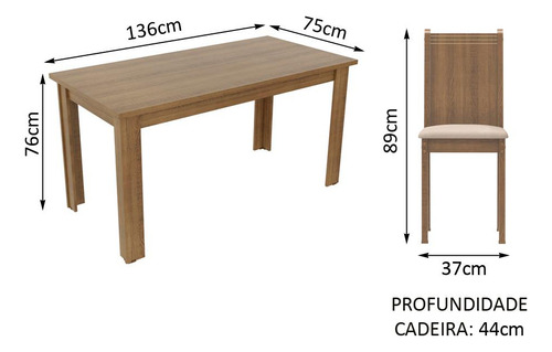 Juego De Comedor Con Mesa Y 6 Sillas Madesa 5008 Mc Color Marrón/Beige Diseño de la tela de las sillas Liso