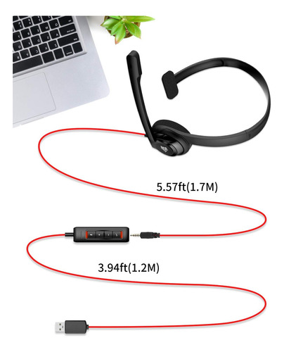 Auriculares Usb Con Cancelacion De Ruido Microfono Negro
