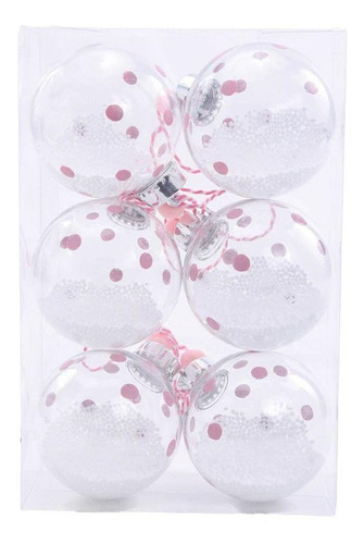 Jogo C/6pç Bolas Transparente C/poá Rosa 8cm 11016166