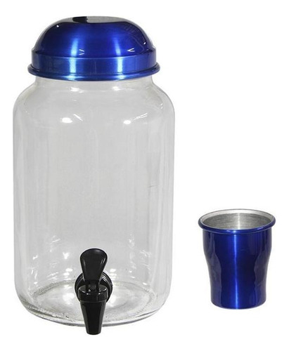 Barril de jugo de vidrio Suqueira 3.2 con tapa de barniz azul