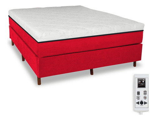 Cama box Econew master  Queen de 1.98mx1.58m vermelho com base dividida