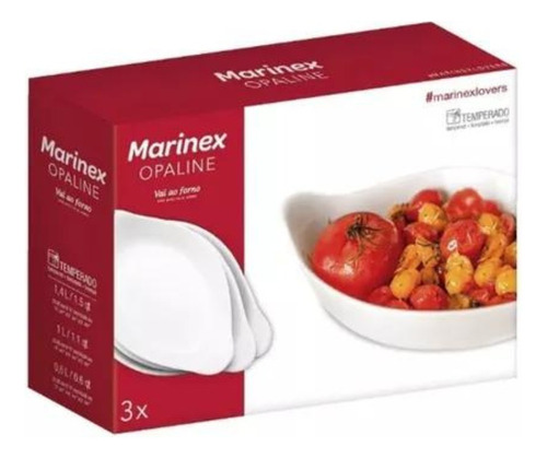 Jogo De Travessas Marinex 3 Peças Opaline Vidro Vai Ao Forno