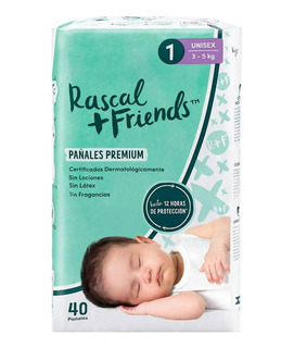 Pañales Rascal Friends Premium Etapa 1 Unisex 40 Pzas Talla Recién nacido (RN)