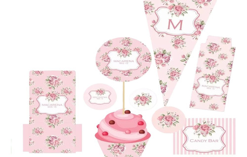 Kit Flores Rosas 15 Años Shabby Chic Rosa Editable