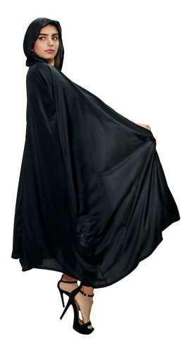 Imagen 5 de 10 de Disfraz Capa Con Capucha Negra Clasica Adulto