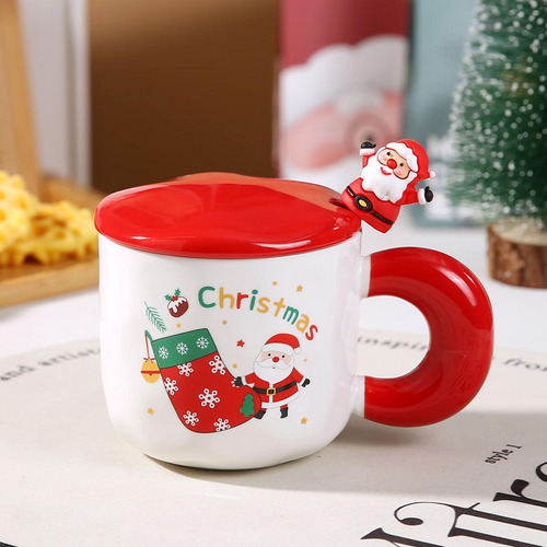 Juego De Tazas Navideñas Con Tapa Y Calcetines Rojos