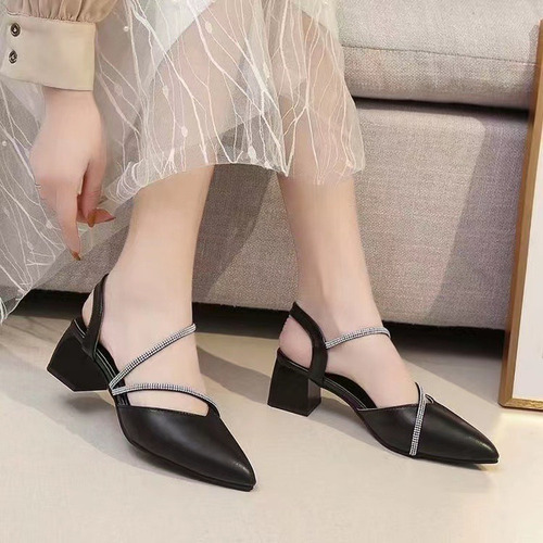 N Zapatos De Tacón Bajo Con Punta De Strass Para Mujer
