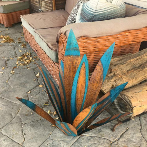 Diy Ferro Rústico Azul Tequila Escultura Jardim Decoração