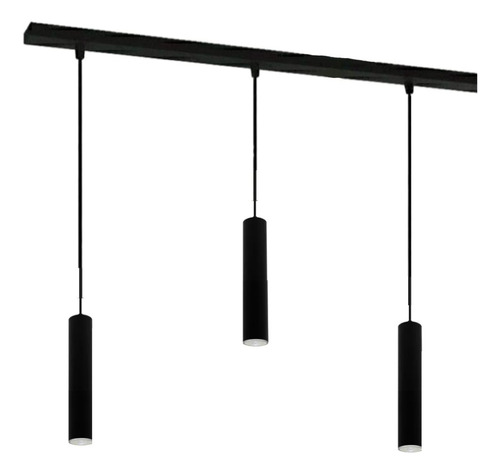 Base Con 3 Colgante Tubo Blanco Negro 35 Cm Dicroica Led 7w