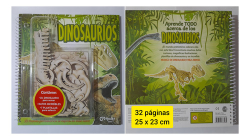 Pack Dinos: Revista + Crayones +stickers + 2 Dinos P/ Armar
