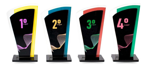 Kit Conjunto De Troféus Acrílico 1 2 3 E 4 Lugar - 50 Peças