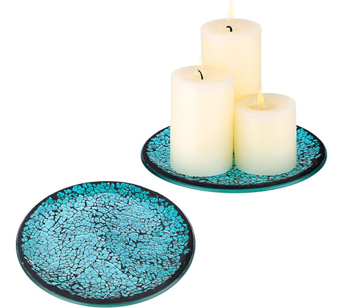 Ownmy 2 Platos De Vela De Vidrio De Mosaico De 6 Pulgadas, P