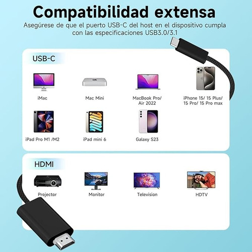 Cable Adaptador Usb Tipo C A Hdmi Thunderbolt 3/4 4k@60hz,3m