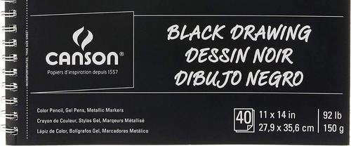 Cuaderno De Dibujo Canson 27x35cm 40h 150g Hoja Negra Sketch Color Negro