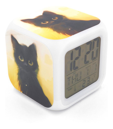 Reloj Despertador Diseño Gato Negro Personalidad Creativa