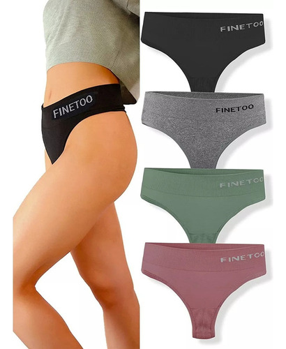 4 Piezas De Tanga De Cintura Alta De Finetoo, Ropa Interior