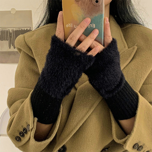 Guantes Invierno Mujer Mitones Sin Dedos Abrigados Elasticos