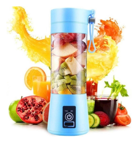 Mini Liquidificador Portátil Shake Suco Juice Cup + Cabo Usb Cor Azul