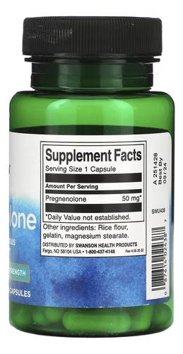 Swanson Pregnenolona Alta Potencia 50mg X 60 Caps Importado Sin Sabor