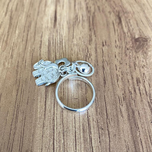 Imagen 6 de 10 de Anillo Plata 925 Elefante Y Dijes Colgantes Ajustable Agalea