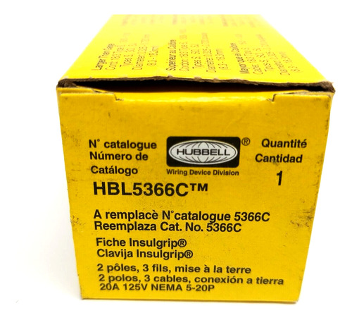 Hubbell Hbl5366c Straight Blade Male Plug 5-20p 20a 125v Bbf