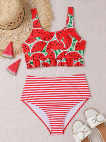 Ropa De Baño 2 Pzs Conjunto Bikini Con Estampado De Sandia