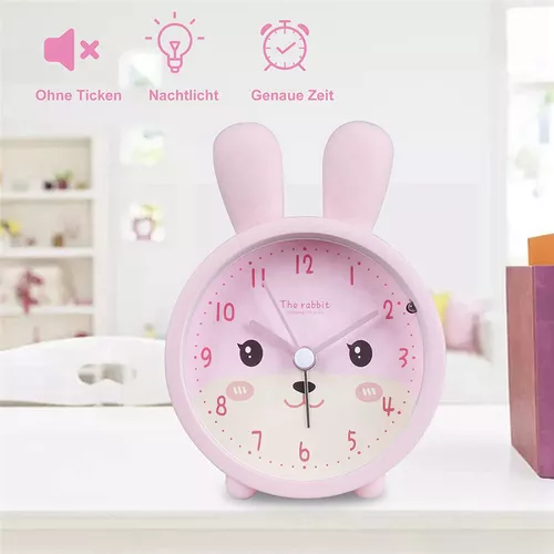 Reloj despertador analógico infantil de plástico, incluye luz y