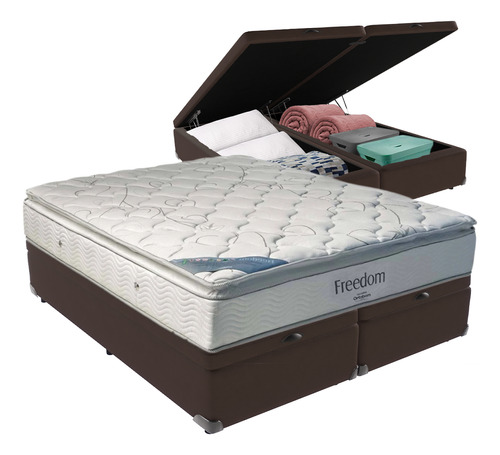 Cama Box Com Baú Queen Marrom E Colchão Freedom Ortobom D33