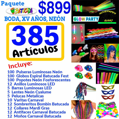 Paquete Animación Fiesta Boda 15 Años Neon Led 0385 Straw