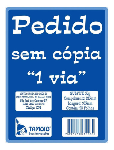 Bloco De Pedido 1/18 Médio 1 Via (163x213mm) 50 Fls Unidade