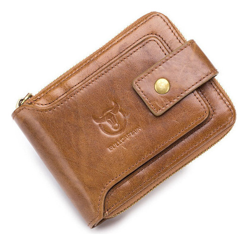 Cartera Bullcaptain de piel con cremallera y clip para billetes, color amarillo
