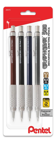 Lápiz Automático Recargable Pentel Graphgear 500 Paquete 4 Y