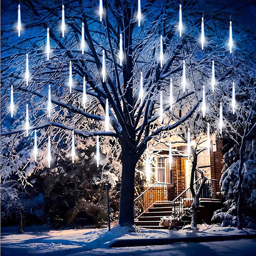 Luzes de decoração de chuva de meteoros, 30 cm, 10 tubos, 240 LED, cor de luz quente