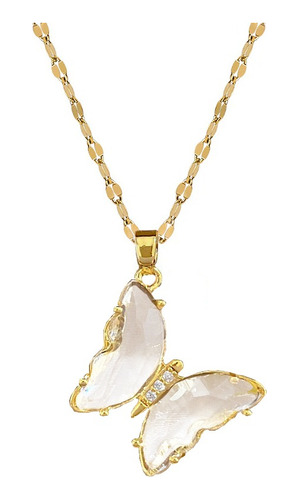 Collar Mariposa Cristal - Acero Inoxidable Bañado En Oro 18k