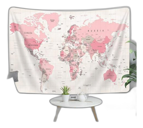 Tapiz Mapa Mundial Rosa Vintage Para Decoración De Dormitori