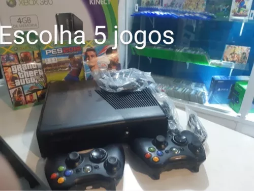 Console Xbox 360 Slim 4gb + 2 Controles E 5 Jogos - Usado