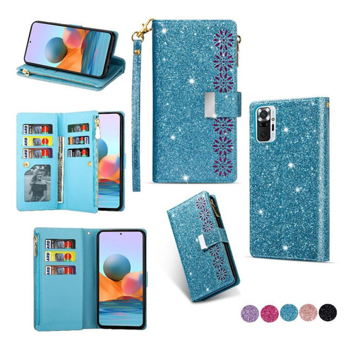 Funda Tipo Cartera Con Purpurina For Xiaomi Poco M5s, Bolsi