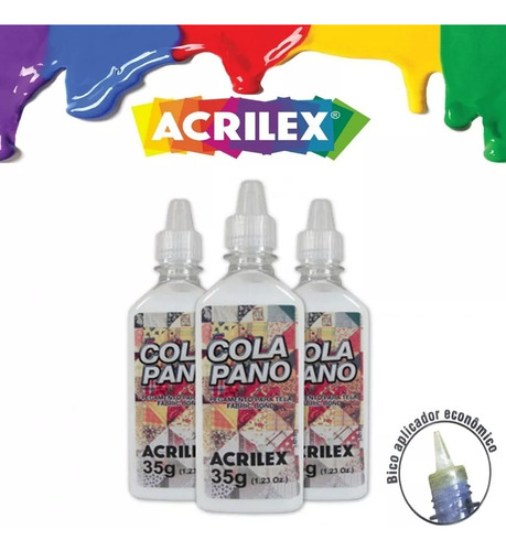 Cola Pano Para Tecidos De Algodão Branca Sem Cor 35g AcrilexCola Líquido Acrilex