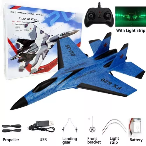 Avião de Brinquedo com Controle Remoto, SU35 ou SU57, Modelo Planador com  Luzes LED, 2,4