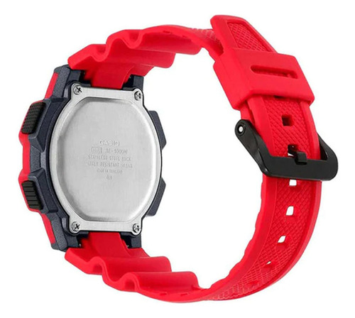 Reloj de pulsera Casio Youth Series AE-1000 de cuerpo color rojo, digital, para hombre, fondo negro, con correa de resina color rojo, dial negro, subesferas color gris, minutero/segundero negro, bisel color negro, luz ámbar y hebilla simple
