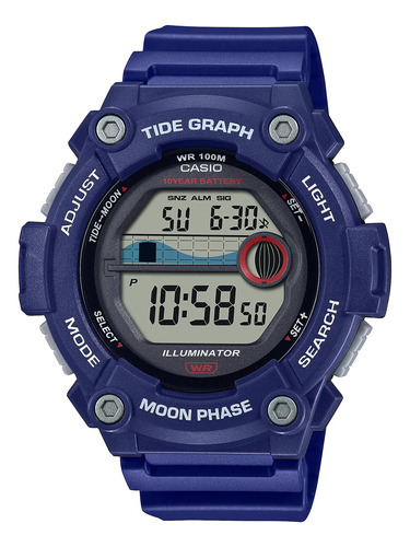 Reloj Casio Ws-1300h Grafico Marea Datos Lunares 100m Crono Color de la malla Azul Color del bisel Azul Color del fondo Gris