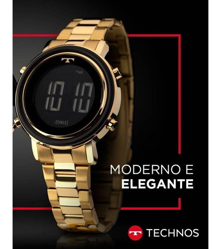 Relógio Feminino Digital Dourado Preto Aço Metal Bj3059ac/4p