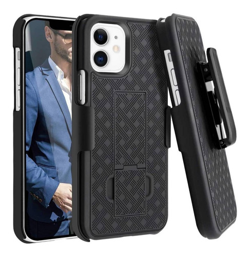 Funda iPhone 12/12 Pro + Soporte/holster Negro