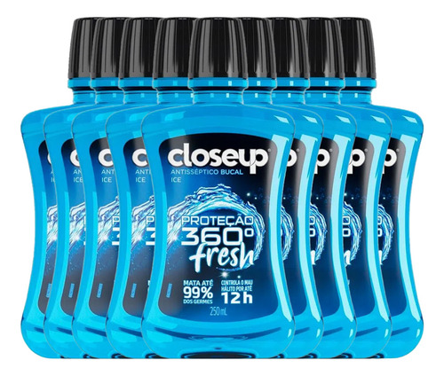 Kit Enxaguante Bucal Close Up Ice Com Álcool 250ml - 9 Unida
