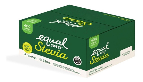 Equalsweet Stevia Sobres X 400 (pack X 6 Cajas)