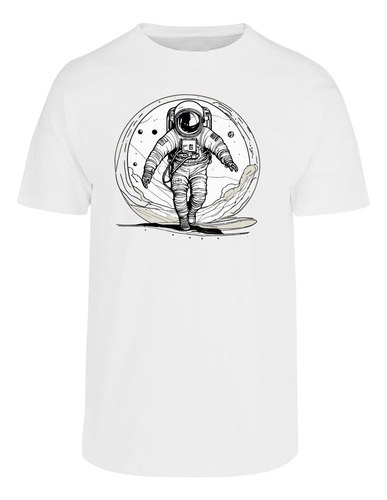 Playera Hombre Estampada Astronauta Blanco Y Negro - Espacio