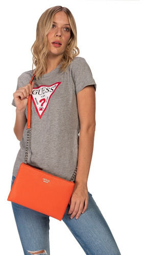 Imagen 3 de 7 de Bolsa Guess Kalei Mini Dbl Zip Crossbody En Color Naranja