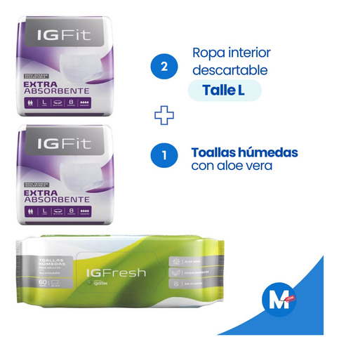 Pack Ropa Interior Talle L Igfit + Toallitas Humedas Igfresh